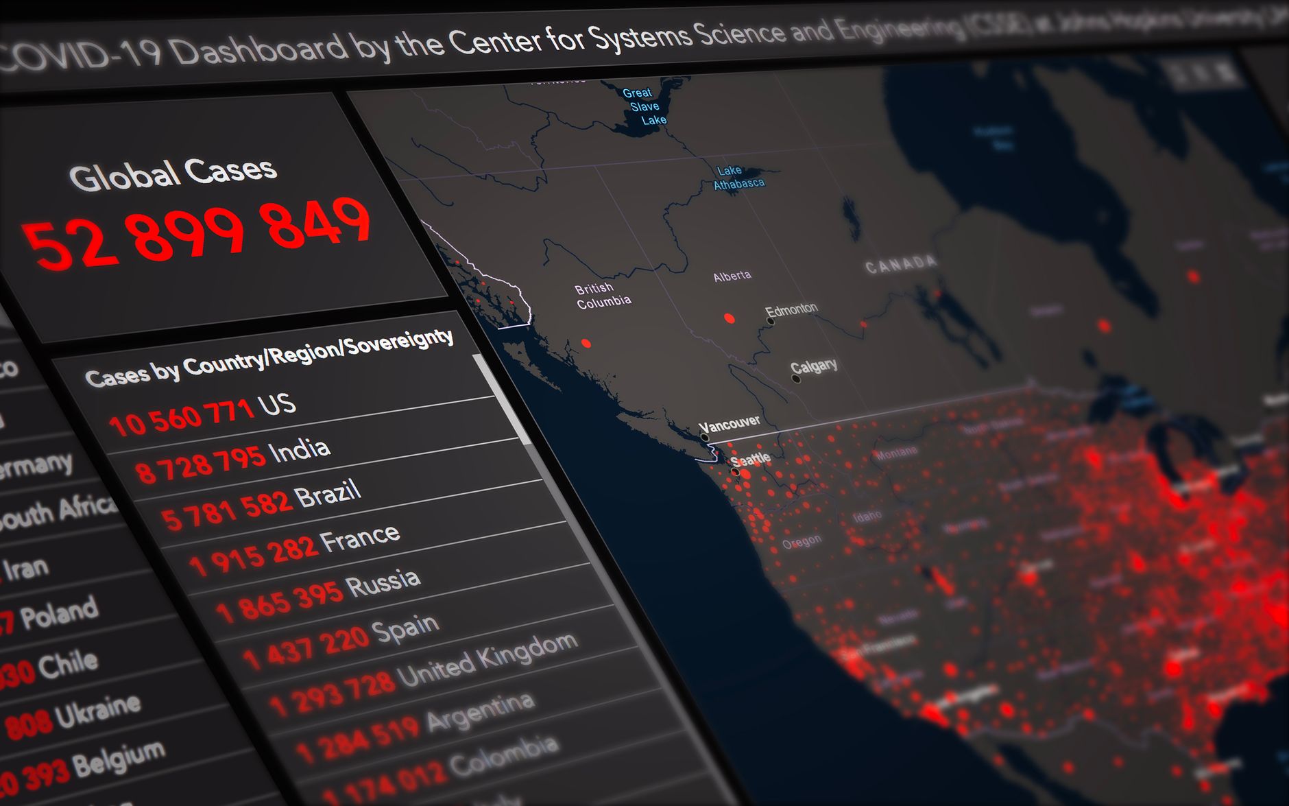 A dynamic digital map highlighting various geographical sales lanes